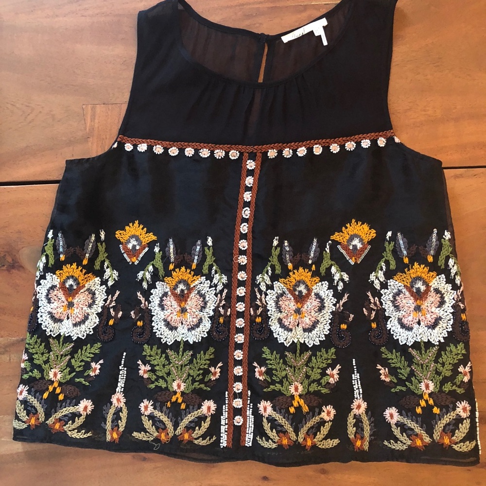 Anthropologie Floreat Black beaded sleeveless top